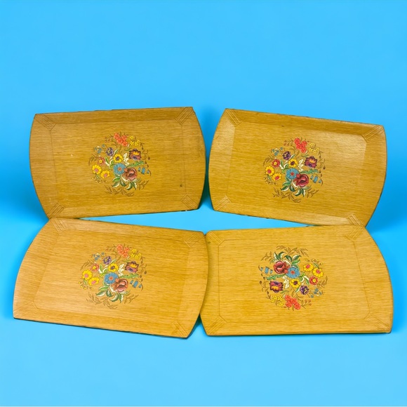 Hasko de Luxe Wooden Lap Trays with Floral Print | Set of 4 (18”L x 11”W)" - Picture 9 of 9